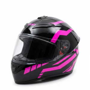 Casco Integral Deportivo Negro Brillante con Gráficos Geométricos Rosa Neón (Modelo GT-Pink Velocity)